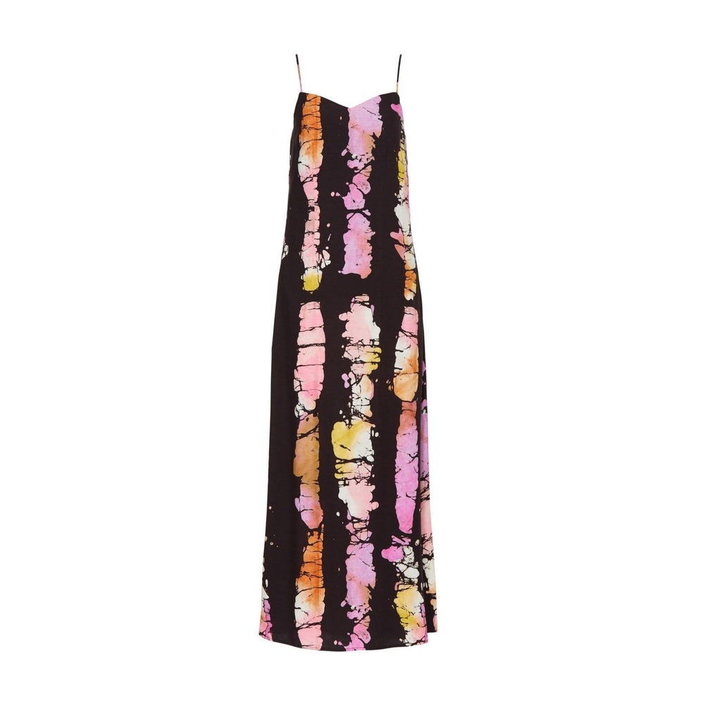 Busayo Collective Maxi Dress Womens Medium Black Batik Tie Dye Summer Boho Slit